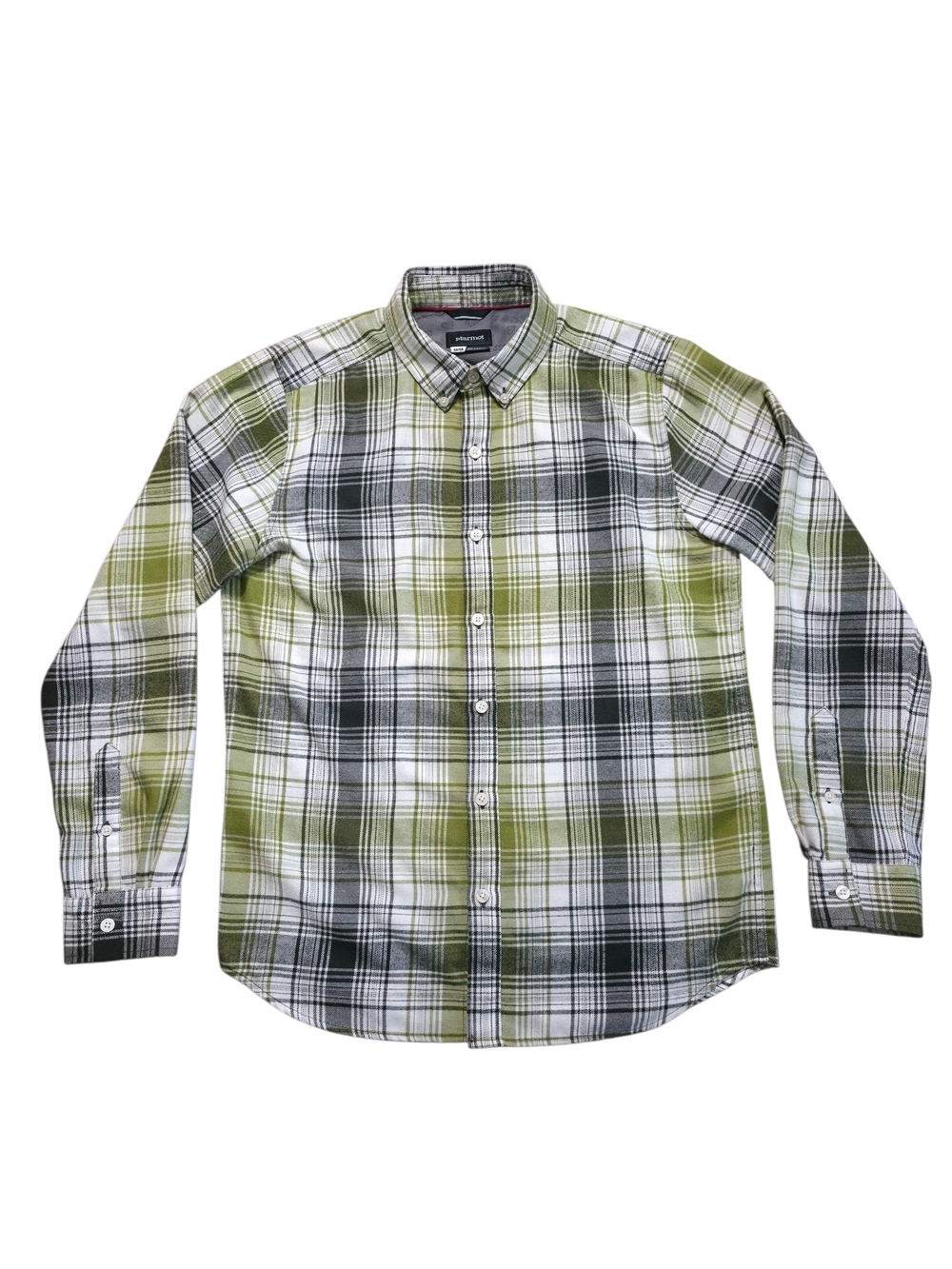 Marmot Green and White Plaid Long-Sleeve Button-Down Shirt